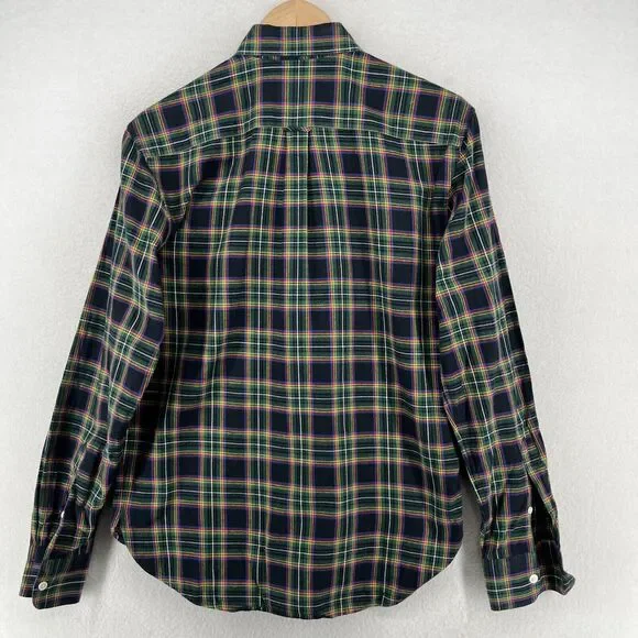 MAISON KITSUNE Shirt Mens 40 L Tartan Plaid Flannel Tricolor Fox Cotton Green - Picture 3 of 14